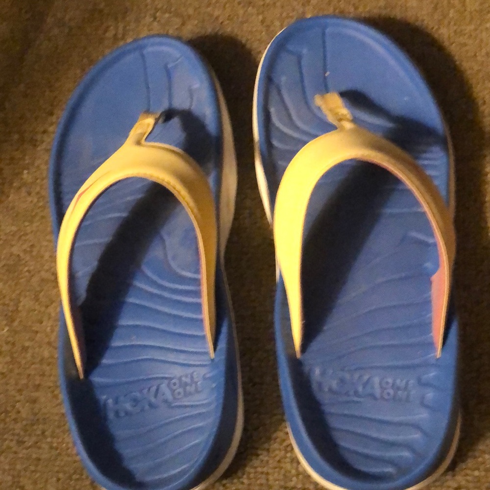 Hoka Blue and Yellow Adult  Flip Flops with Contoured Footbed